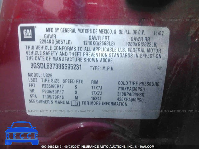 2008 Saturn VUE 3GSDL63738S595231 image 8