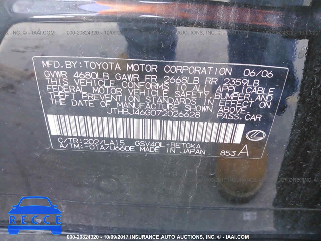 2007 Lexus ES JTHBJ46G072026628 image 8