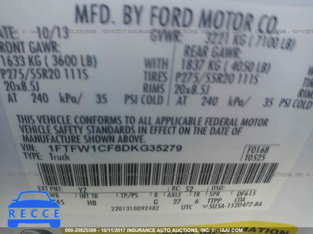 2013 Ford F150 1FTFW1CF8DKG35279 зображення 8