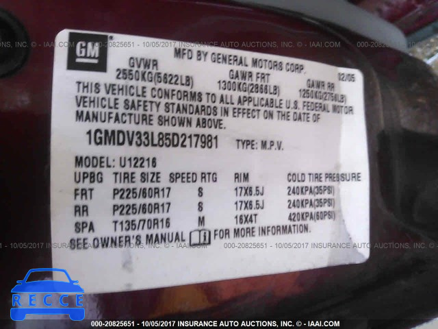 2005 Pontiac Montana SV6 1GMDV33L85D217981 image 8