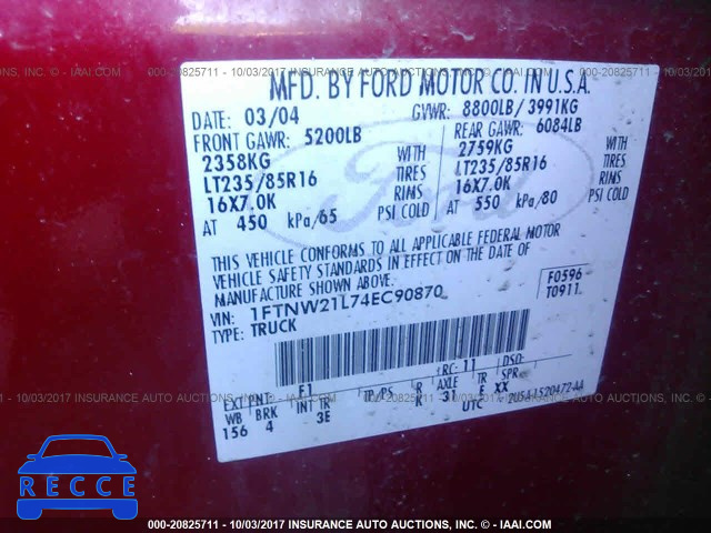2004 Ford F250 SUPER DUTY 1FTNW21L74EC90870 Bild 8