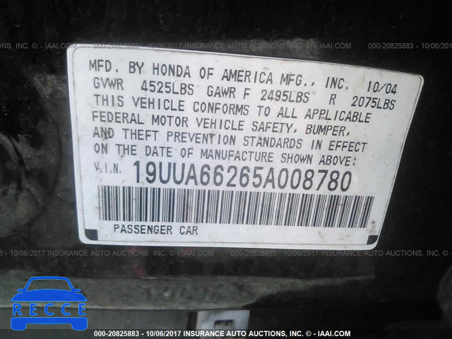 2005 Acura TL 19UUA66265A008780 зображення 8