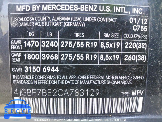 2012 Mercedes-benz GL 450 4MATIC 4JGBF7BE2CA783129 image 8