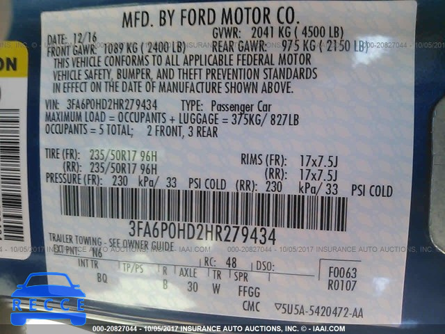 2017 FORD FUSION 3FA6P0HD2HR279434 Bild 8