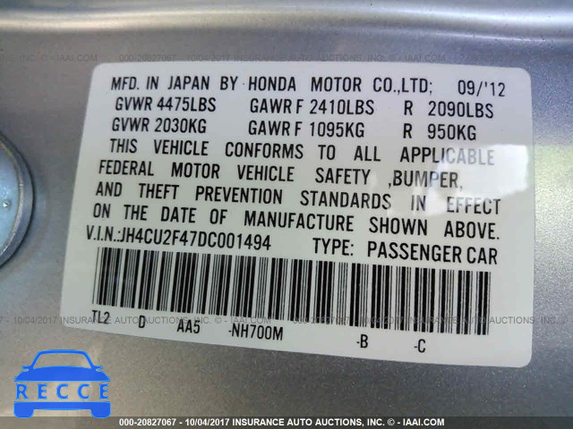 2013 ACURA TSX JH4CU2F47DC001494 image 8