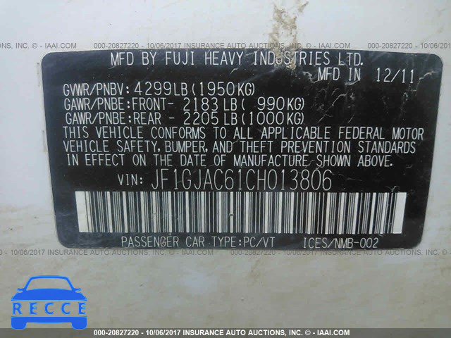 2012 Subaru Impreza PREMIUM JF1GJAC61CH013806 image 8