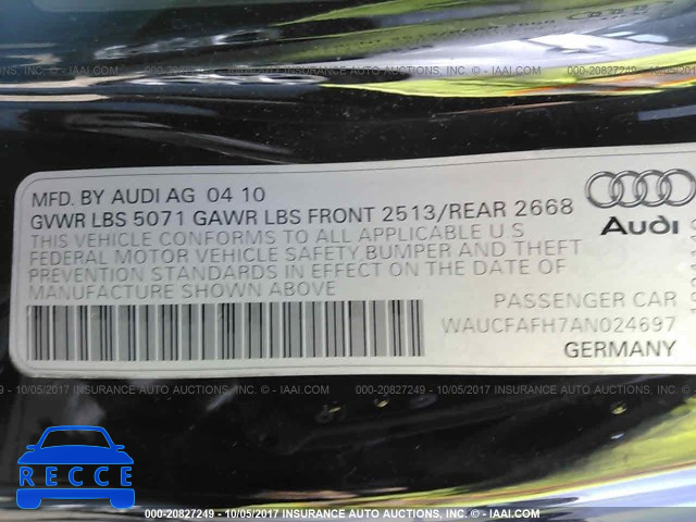 2010 AUDI A5 PREMIUM WAUCFAFH7AN024697 image 8