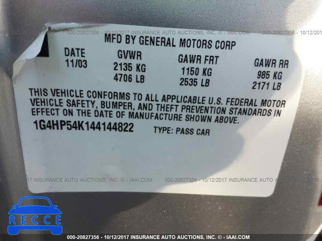 2004 BUICK LESABRE CUSTOM 1G4HP54K144144822 Bild 8