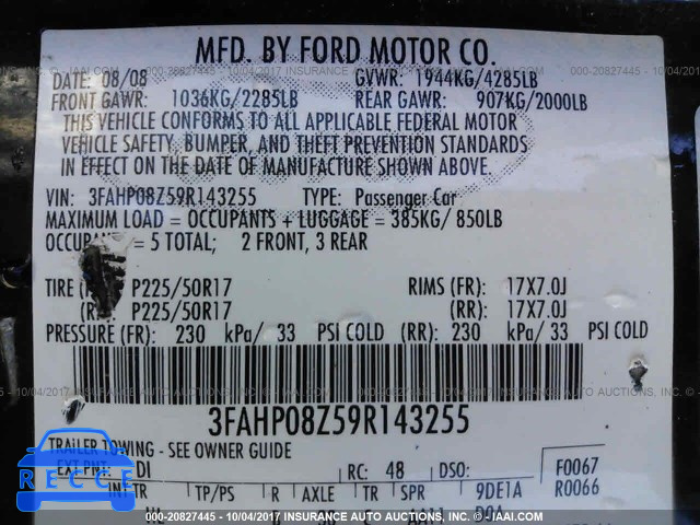 2009 FORD FUSION 3FAHP08Z59R143255 Bild 8