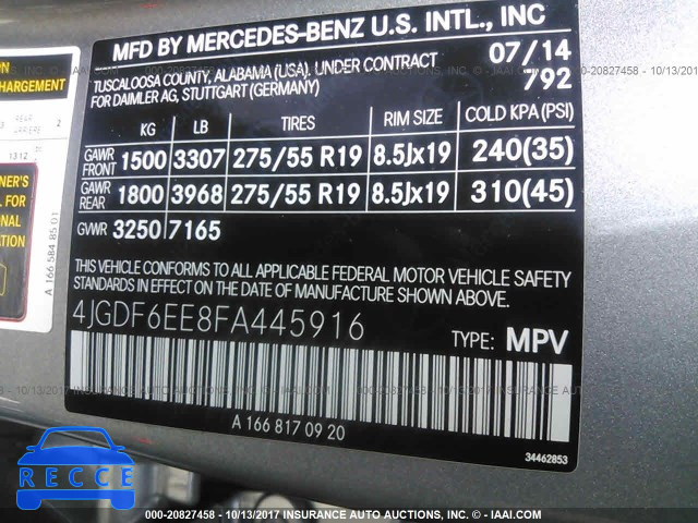 2015 Mercedes-benz GL 450 4MATIC 4JGDF6EE8FA445916 image 8