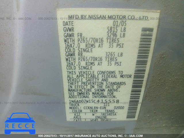 2005 Nissan Frontier 1N6AD07W15C415558 Bild 8
