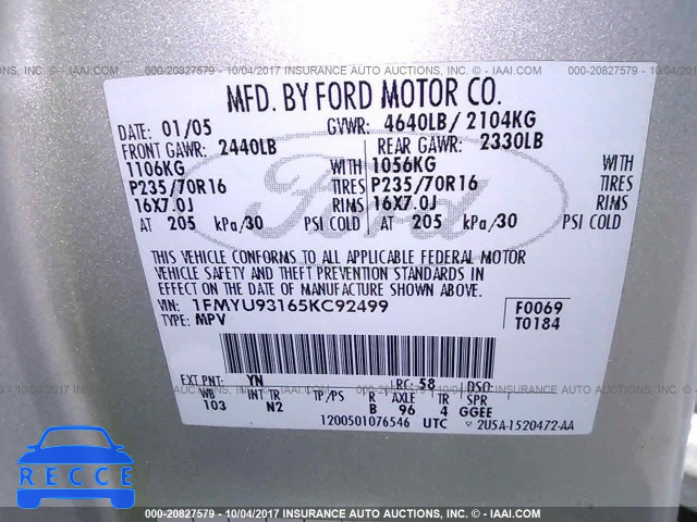 2005 Ford Escape 1FMYU93165KC92499 image 8