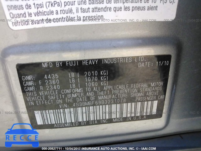 2011 Subaru Legacy 2.5I PREMIUM 4S3BMBF69B3231078 Bild 8