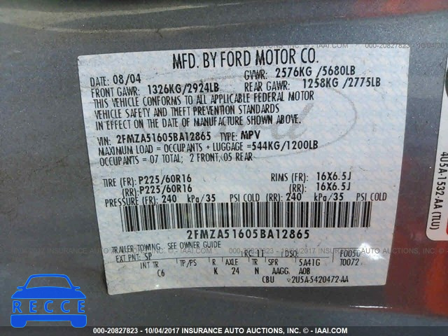 2005 Ford Freestar 2FMZA51605BA12865 image 8