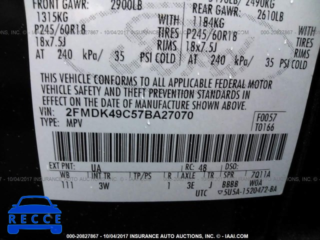 2007 Ford Edge 2FMDK49C57BA27070 image 8