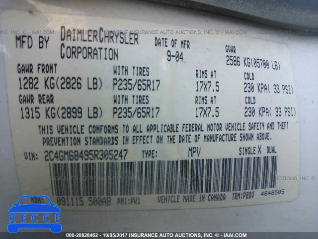 2005 Chrysler Pacifica 2C4GM68495R305247 image 8