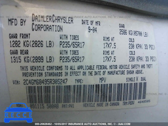 2005 Chrysler Pacifica 2C4GM68495R305247 image 8