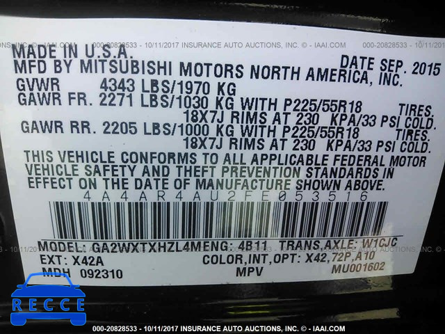 2015 Mitsubishi Outlander Sport SE/GT 4A4AR4AU2FE053516 image 8