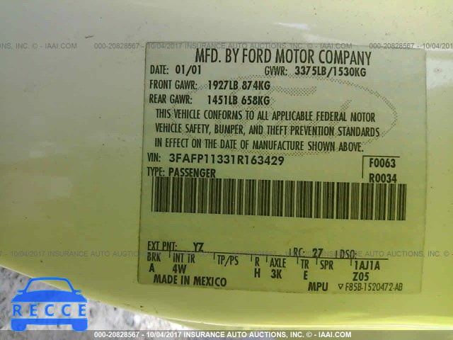 2001 Ford Escort 3FAFP11331R163429 Bild 8