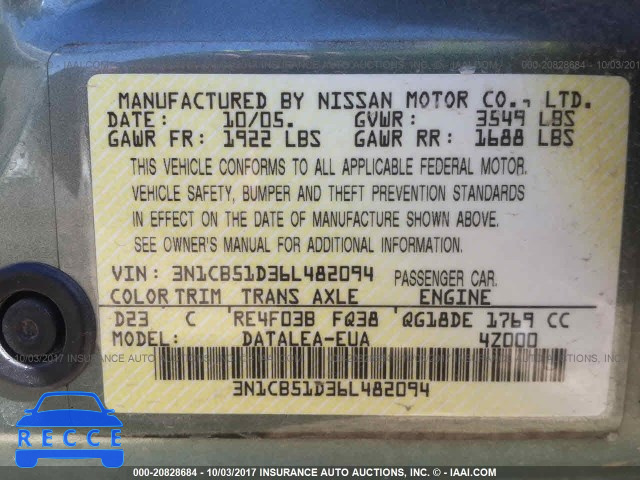 2006 Nissan Sentra 3N1CB51D36L482094 image 8