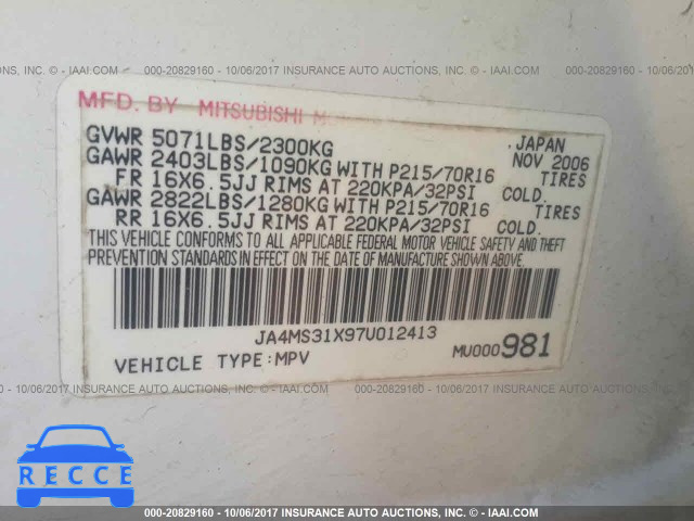 2007 Mitsubishi Outlander JA4MS31X97U012413 Bild 8