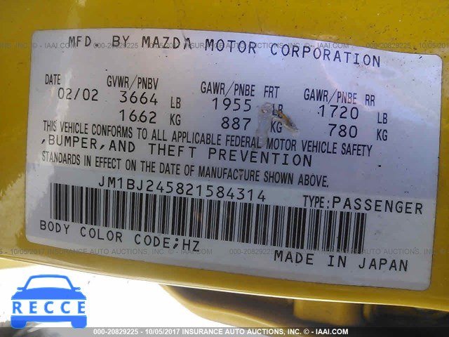 2002 Mazda Protege JM1BJ245821584314 зображення 8