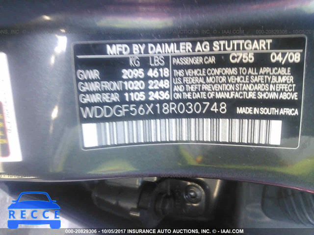 2008 Mercedes-benz C WDDGF56X18R030748 image 8