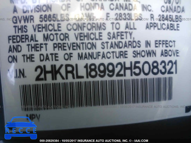 2002 Honda Odyssey 2HKRL18992H508321 image 8
