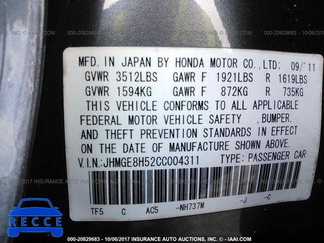 2012 Honda FIT SPORT JHMGE8H52CC004311 image 8