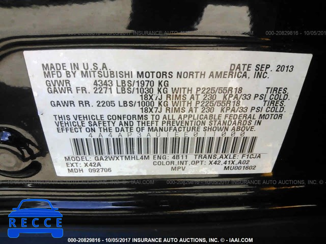 2014 Mitsubishi Outlander Sport ES 4A4AP3AU1EE011000 image 8