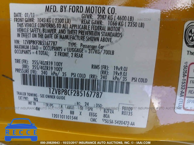 2011 Ford Mustang 1ZVBP8CF2B5167787 зображення 8