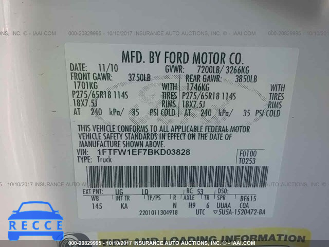 2011 Ford F150 1FTFW1EF7BKD03828 image 8