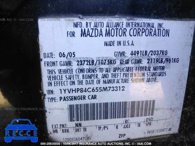 2005 Mazda 6 I 1YVHP84C655M73312 зображення 8