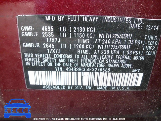 2015 Subaru Outback 4S4BSBCC4F3276589 image 8
