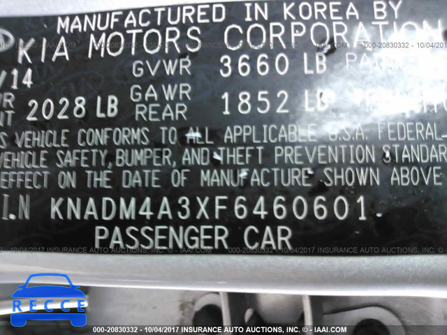 2015 KIA RIO LX KNADM4A3XF6460601 image 8