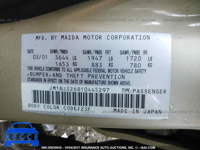 2001 Mazda Protege LX/ES JM1BJ226810445297 зображення 8