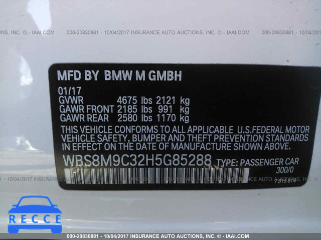 2017 BMW M3 WBS8M9C32H5G85288 зображення 8