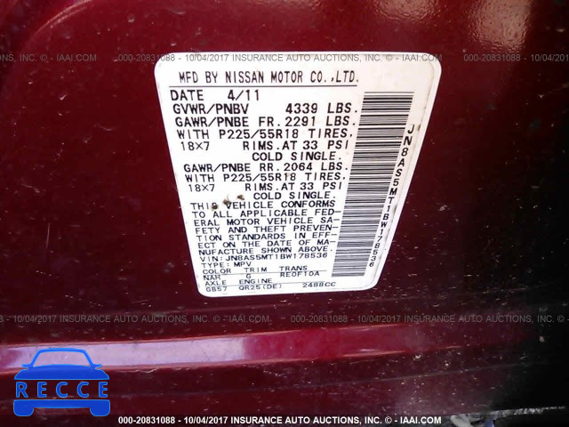2011 NISSAN ROGUE JN8AS5MT1BW178536 image 8