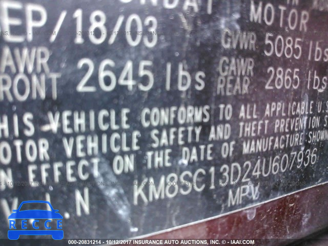 2004 Hyundai Santa Fe KM8SC13D24U607936 image 8