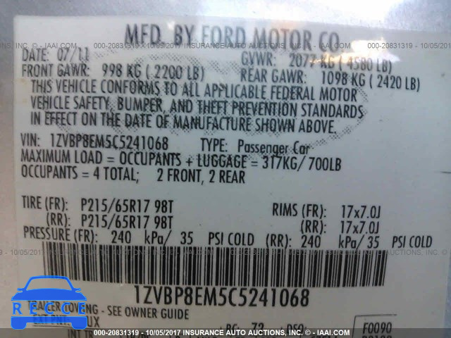 2012 Ford Mustang 1ZVBP8EM5C5241068 image 8