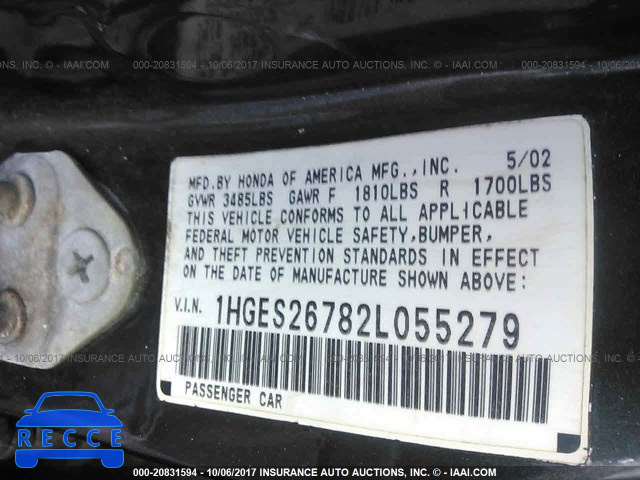 2002 Honda Civic 1HGES26782L055279 image 8