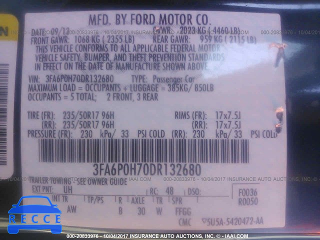 2013 Ford Fusion 3FA6P0H70DR132680 image 8