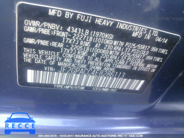 2014 SUBARU XV CROSSTREK 2.0 PREMIUM JF2GPACC4E8286113 image 8