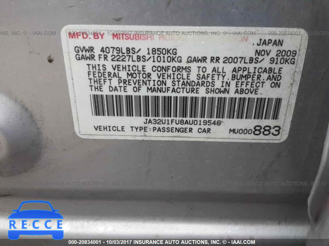 2010 Mitsubishi Lancer DE JA32U1FU8AU019546 Bild 8