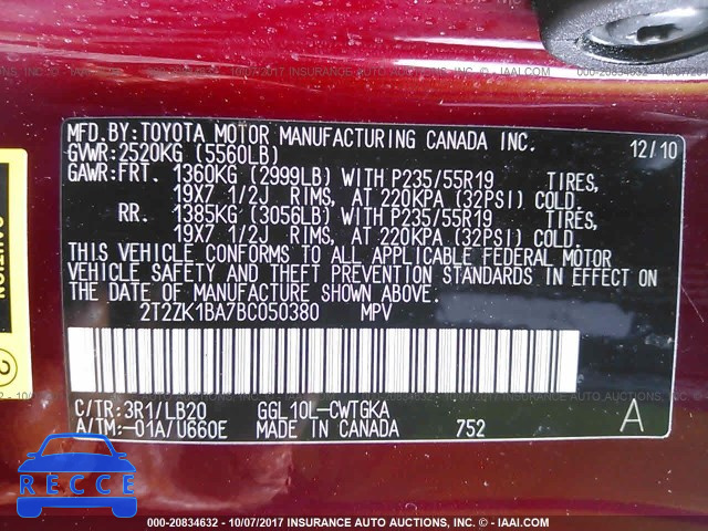 2011 Lexus RX 350 2T2ZK1BA7BC050380 image 8