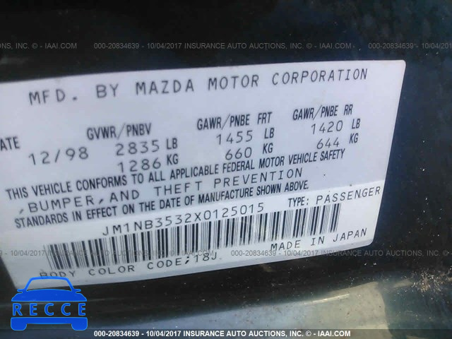 1999 Mazda MX-5 Miata JM1NB3532X0125015 image 8