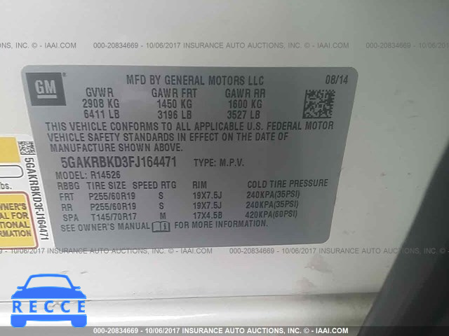 2015 Buick Enclave 5GAKRBKD3FJ164471 зображення 8