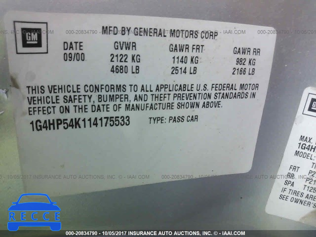 2001 Buick Lesabre CUSTOM 1G4HP54K114175533 image 8