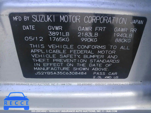 2012 Suzuki SX4 JS2YB5A35C6308484 зображення 8