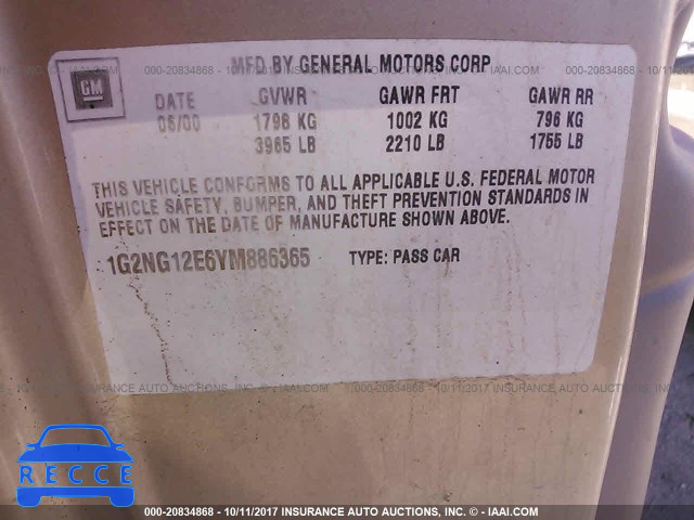 2000 Pontiac Grand Am SE2 1G2NG12E6YM886365 image 8